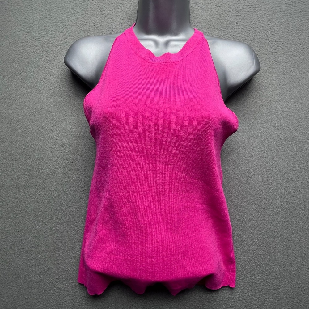 Fate‎ Women M Hot Pink Rayon Knit Halter Criss Cross Tank Top Barbiecore